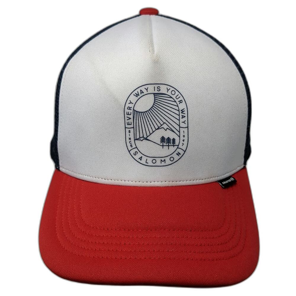 Salomon Trucker Hat White Red Blue One Size Mesh Snapback Mountain Graphic Print